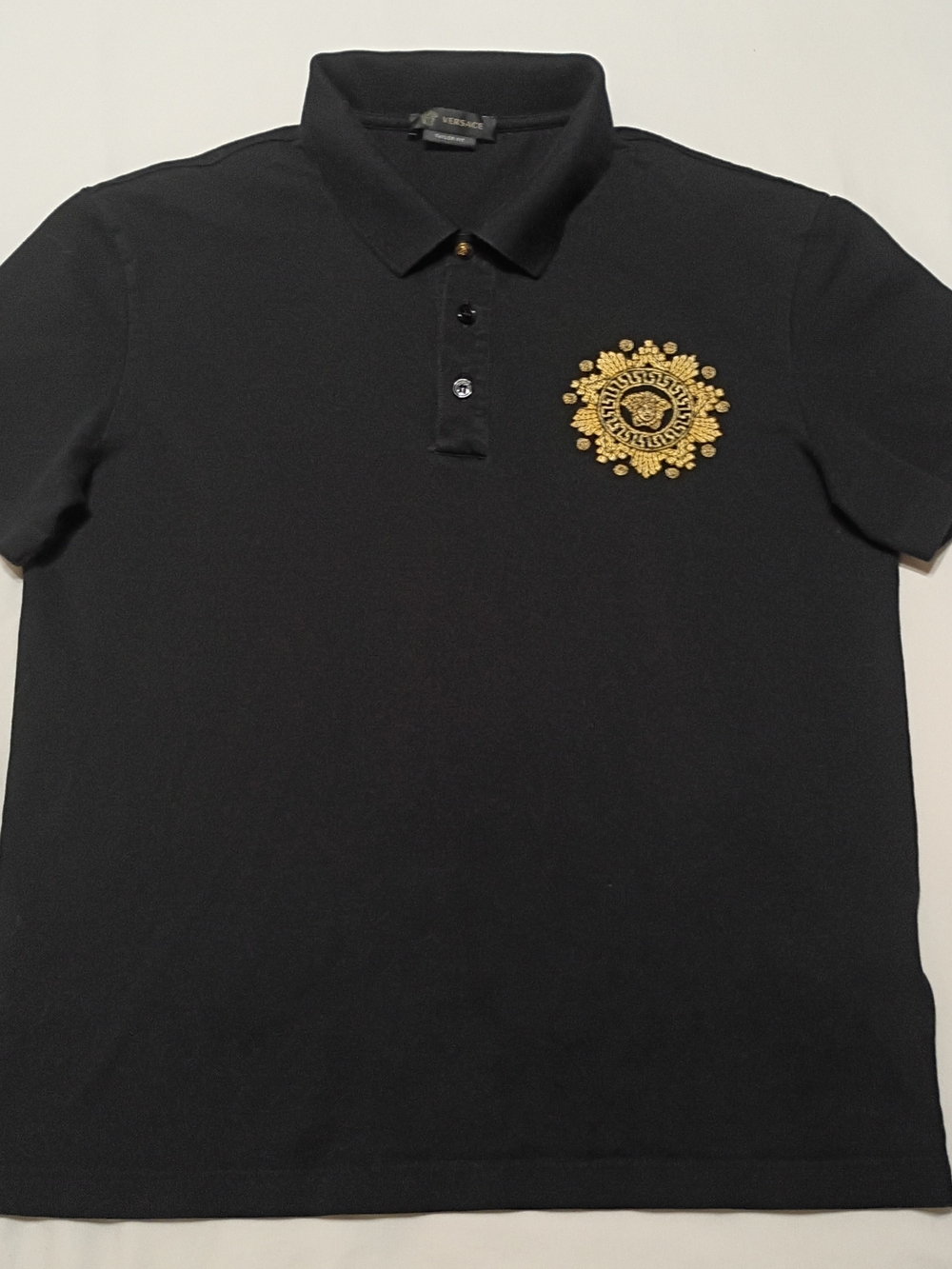 Versace Black Polo with Gold Embroidered Medallion
